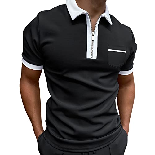 FASLOLSDP Polohemd Herren Sommer Einfarbig Poloshirt mit Brusttasche Golf Shirt Basic Klassische Sporthemd Short Sleeve Freizeithemd Regular Fit Streetwear T-Shirts Lässige Herrenhemd von FASLOLSDP