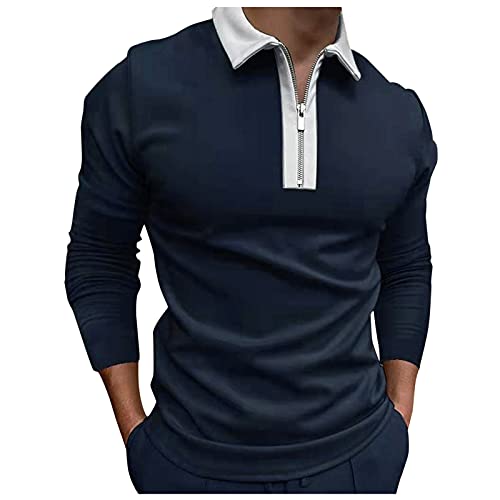 FASLOLSDP Poloshirts Herren Basic Langarm Polohemd Golf T-Shirt Regular-Fit Herren Poloshirts Bedruckte Knöpfe Sommer Casual Leichte Slim Fit Shirts mit Reißverschluss von FASLOLSDP