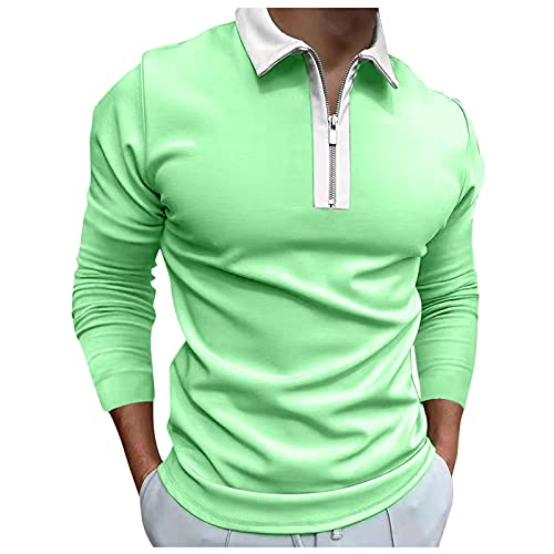 FASLOLSDP Poloshirts Herren Basic Langarm Polohemd Golf T-Shirt Regular-Fit Herren Poloshirts Bedruckte Knöpfe Sommer Casual Leichte Slim Fit Shirts mit Reißverschluss von FASLOLSDP