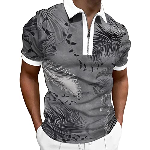 FASLOLSDP Poloshirts für Herren Kurzarm Slim-Fit Tshirt mit Reißverschluss Klassisches Männer Polohemd mit Umlegekragen Basic Freizeit Tops Leichte Casual Kurzarmshirt von FASLOLSDP