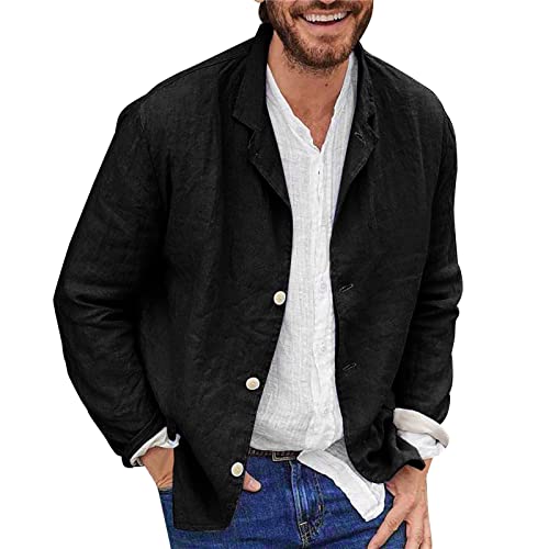 FASLOLSDP Sakko Herren Casual Blazer Sommer Leinen Anzug Mantel Einreihig Lockere Passform Sportjacke Knopf Formelle Business Anzug Jacken Geeignet Für Party Datum Abschlussball Hochzeit von FASLOLSDP