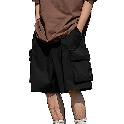 FASLOLSDP Shorts Men Sport, Elastikbund Cargo Short Mit Taschen Einfarbig Kordel Tennishose Atmungsaktiv LäSsig Sportshorts Hochwertige Hautfreundlich Wanderhose Lockere Klassischer Steetwear von FASLOLSDP
