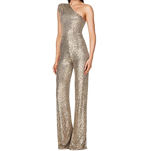 FASLOLSDP Sommerhose Art-Art- und Weisereizvolle rückenfreie V-Ausschnitt-Pailletten-Reißverschluss-breites Bein-Damen-beiläufige Hose auf Jumpsuit Kuschelig (Rose Gold, M) von FASLOLSDP