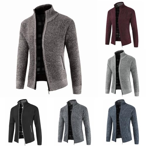 FASLOLSDP Strickjacke Herren Fleecejacke Einfarbig Sweatjacke Mit Reißverschluss Trachtenjacke Gestrickt Cardigan Herren Wintermantel Baggy Pullover Stehkragen Winter Strickjacken von FASLOLSDP