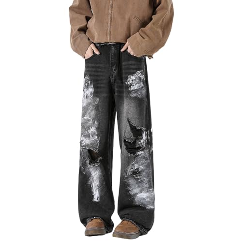 Flared Jeans Herren, 2025 Baggy Jeans Hip Hop Cowboy Style Bootcut Denim Freizeithose Jeanshose Straight Fit Denim Hose Y2K Streetwear Röhrenjeans Denimhose Herrenjeans von FASLOLSDP