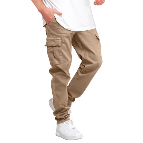 Herren-Cargohosen, Cargo Arbeitshose Herren, Elastische Taille Laufhose Modern Loose Hosen Leicht Activewear Freizeithose Radlerhose Mit Taschen Pants Relaxed Fit Arbeitshose von FASLOLSDP