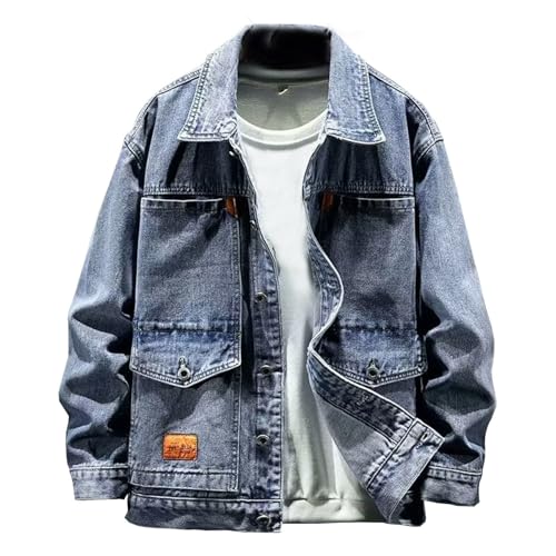 Herren Jeansjacke Vintage - Jacken Gewaschener Denim Mantel Übergangsjacke Frühlings Trucker Jacket Freizeitjacke Mantel Vintage Herrenjacke Klassische Denim Cargo Coat Slim Fit Jacket Übergangs von FASLOLSDP