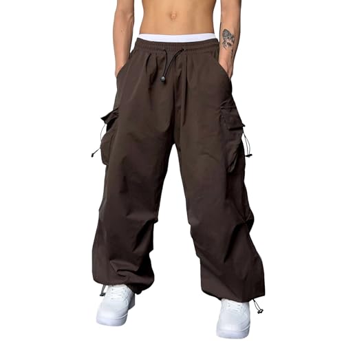 Herren Y2K Baggy Hose Multitasche Freizeit Cargohose Einfarbig Jogger Overalls Techwear Hip Hop Cargo Hose für Männer Jogginghose mit Tunnelzug Sweatpants Streetwear von FASLOLSDP