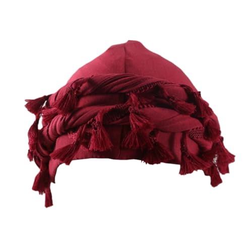 Turban für Damen und Herren, Vintage-Kopfwickel, Durag mit Quaste, Haarwickel 2023 Kopftuch Sommer Damen (Red, M) von FASLOLSDP