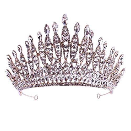 FASNAHOK Große goldene Tiaras und Kronen für Frauen, Kristall-Tiara, Abschlussball, Königin, Krone, 21 Geburtstag, Braut-Kopfschmuck für Hochzeit, mit Strass von FASNAHOK