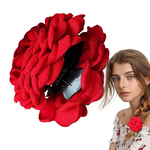 Damen-Haarspangen mit Rosenblüte, große Rosen-Haarspangen, Hinterkopf, Hai-Clip, Kopfbedeckung, Hochzeitsfeier, Damen-Blumen-Haarspangen von FASSME