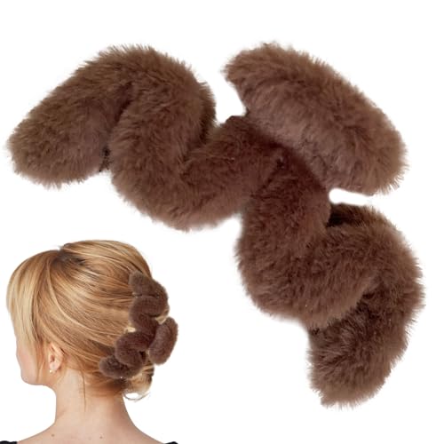 Fuzzy Claw Clip | Plüsch-Haarspangen in gewellter Form | Große Klammerklammer, Haarschmuck für dickes langes Haar, große Haarspange für Frauen und Mädchen für den täglichen ebrauch von FASSME