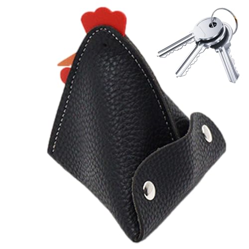 Ledergeldbörse in Tierform | Kreative Huhn Mini Geldbörse PU Leder Geldbörsen - Schlüsseltasche mit Schnallen, Kopfhörertasche Clutch Geldbörse für Münzen, Schlüssel, Karten, Bargeld Fassme, Schwarz , von FASSME