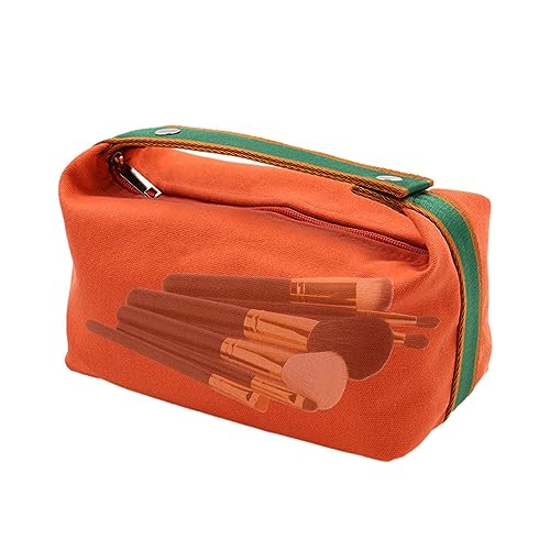 -Kosmetiktasche, Damen, Segeltuch, Lunch-Tasche, Damen-Umhängetasche, Geldbörse, wiederverwendbare Reisetasche mit Griff, Organizer für Reisen, Strand, Abschlussball, Orange, 1 von FASSME