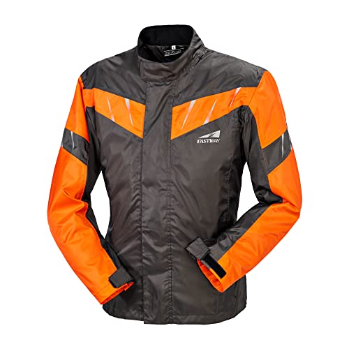 FAST WAY Rain Basic Motorrad Regenjacke Herren, 2 Außen- und 1 Innentasche, Weitenverstellbar An Taille & Ärmelsaum, Reflexprints, Hochabschließender Kragen, Motorrad Regenbekleidung, XL von FAST WAY