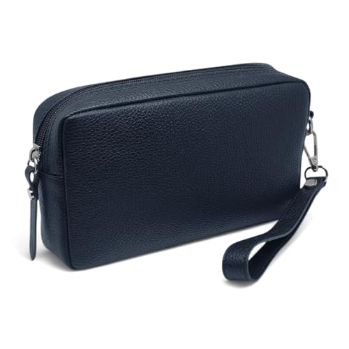 FAST WORLD SHOPPING Handgelenktasche aus echtem Leder, Herrentasche mit abnehmbarem Griff, Handtasche Made in Italy, Tasche mit Griff unter Armen Büro Reisen Casual 22 x 12 x 5 cm, blau von FAST WORLD SHOPPING