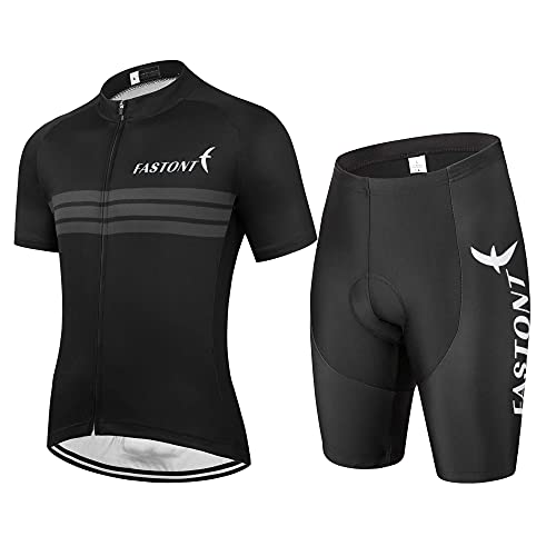 FASTONT Herren Radtrikot Atmungsaktiv Full-Zipper Bequem Radtrikot Set für Outdoor Reiten, schwarz, Groß von FASTONT