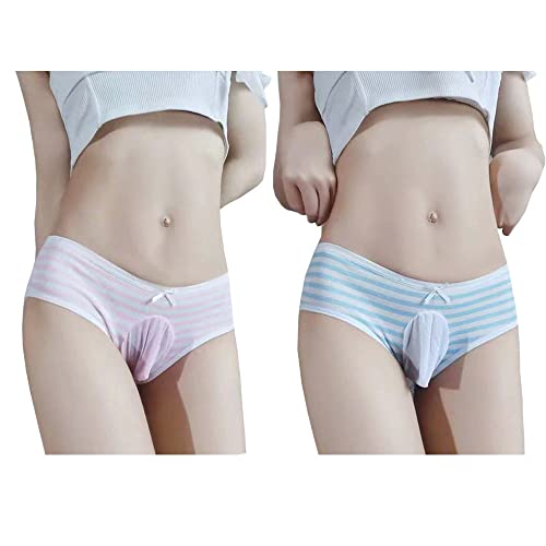 FASXIR Japanischer Stil Niedlich Gestreifte Baumwolle Tanga Beutel Bikini Unterwäsche Slip Slip Cosplay Panties für Damen Herren 2 Stück, Stil 2, XS/XL von FASXIR