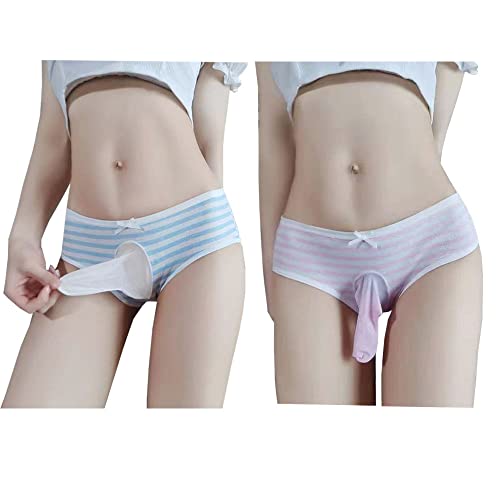 FASXIR Japanischer Stil Niedlich Gestreifte Baumwolle Tanga Beutel Bikini Unterwäsche Slip Slip Cosplay Panties für Damen Herren 2 Stück, Stil 3, XS/XL von FASXIR