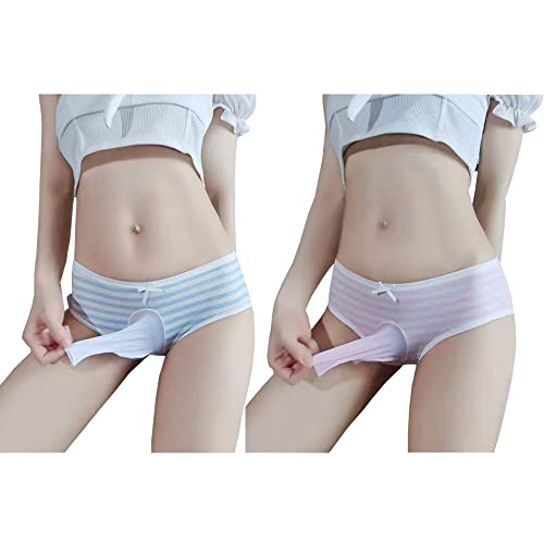 FASXIR Japanischer Stil Niedlich Gestreifte Baumwolle Tanga Beutel Bikini Unterwäsche Slip Slip Cosplay Panties für Damen Herren 2 Stück, Stil Nr. 4, XS/XL von FASXIR