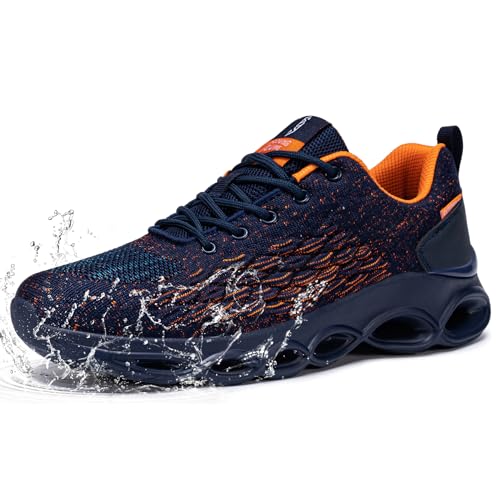 FATES TEX Völlig Wasserdicht Laufschuhe Herren Sportschuhe Turnschuhe Walkingschuhe Fashion Outdoor Casual Schuhe Fitness Running Sneaker(Blau Orange,40 EU) von FATES TEX