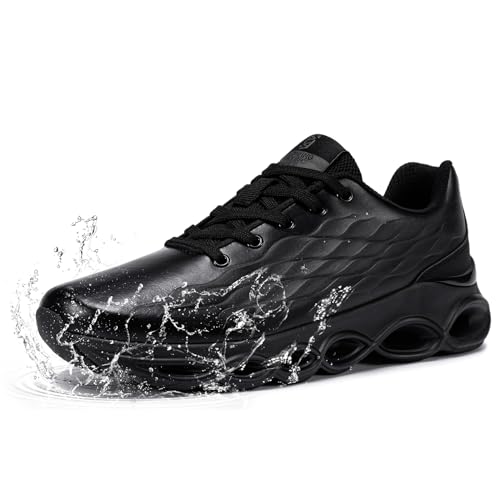 FATES TEX Völlig Wasserdicht Schuhe Herren Leder Laufschuhe Dämpfung Sportschuhe Turnschuhe Walkingschuhe Outdoor Casual Fitness Running Sneaker Fashion(C-Schwarz,44 EU) von FATES TEX