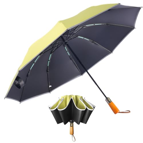 FATONESA Regenschirm Reverse Falten UV Schutz Winddicht Reflektierende Streifen Echtholz Griff Automatisch Öffnen Schließen Auto Regenschirm FATONESA Regenschirm Reverse Falten UV Schutz Winddicht Reflektierende Streifen Echtholz Griff Automatisch Öffnen Schließen Auto Regenschirm von FATONESA
