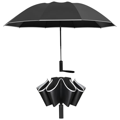 FATONESA Reverse Regenschirme für Regen Winddicht-Inverted Kompakt Falten Automatische Reflektierende Sicherheitsstreifen, UPF 50+ 99% UV-Schutz Tragbarer 47 Zoll 10 Rids Regenschirm, schwarz von FATONESA