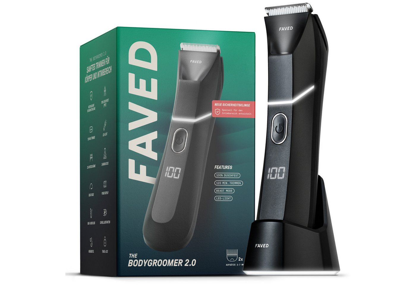FAVED Elektrokörperrasierer The Bodygroomer 2.0 – Intimrasierer mit Safeblade-Technologie, Sicherheitsklinge, 120 Min. Laufzeit, Duschfest, USB-C, Travel Mode FAVED Elektrokörperrasierer The Bodygroomer 2.0 – Intimrasierer mit Safeblade-Technologie, Sicherheitsklinge, 120 Min. Laufzeit, Duschfest, USB-C, Travel Mode von FAVED