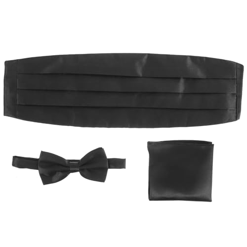 FAVOMOTO Kummerbund Einstecktuch Schwarze Feierliche - 3er Set Herren Kummerbund Fliege Einstecktuch Fliege Schwarz Herren Schwarze Schwarz für Feierliche Anlässe von FAVOMOTO