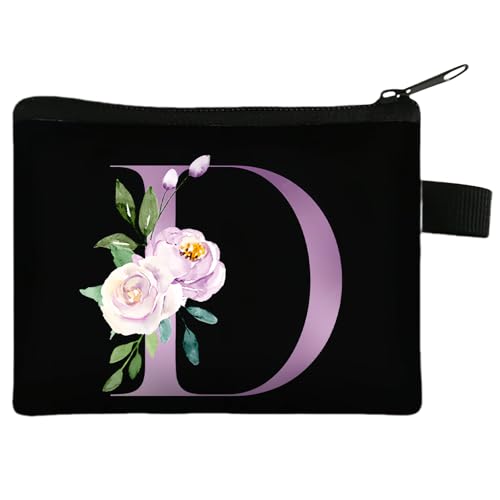 FAVORTALK Münzgeldbörse, Buchstabenmuster, Münztasche, schwarze Tasche, Kleingeldtasche, kleine Geldbörsen, Mini-Blumen-Münzhalter, Initialen-Geldbörse für Damen und Herren, 43406, 13.5 x 11 cm / 5.31 von FAVORTALK