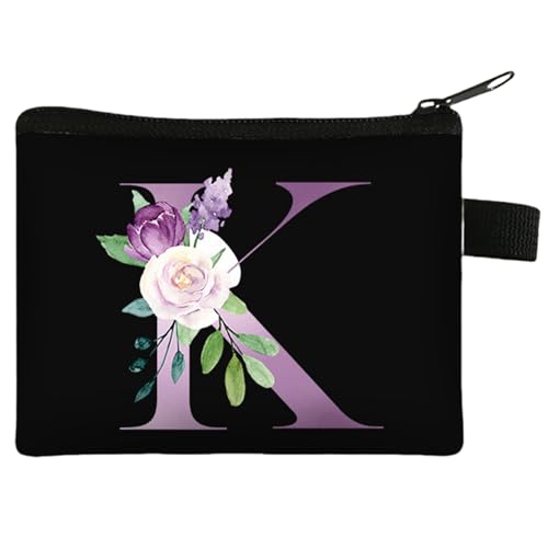 FAVORTALK Münzgeldbörse, Buchstabenmuster, Münztasche, schwarze Tasche, Kleingeldtasche, kleine Geldbörsen, Mini-Blumen-Münzhalter, Initialen-Geldbörse für Damen und Herren, 43413, 13.5 x 11 cm / 5.31 von FAVORTALK