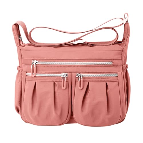 FAVORTALK Nylon Handtasche Damen Mittelgroß Wasserdicht - Crossbody Bag Leichte Große Kapazität Messenger Handtaschen Pink Multi Pocket Taschen Rosa Segeltuch-Kuriertaschen - B39806 von FAVORTALK