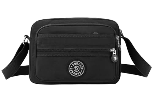 FAVORTALK Umhängetasche Damen Schwarz Crossbody Bag Handytasche mit 4 Reißverschluss und Verstellbarer Schultergurt,DJB01505 von FAVORTALK