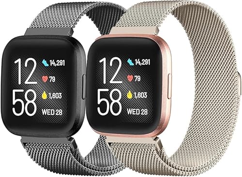 Metallband, kompatibel mit Fitbit Versa 4/Sense 2/Versa 3/Sense Bands Damen Herren, Edelstahl, weiches Netzband, Ersatzarmband für Fitbit Sense 2/3/Sense/Versa 4 (Gold und Schwarz, Größe L) von FAVZCBVIN