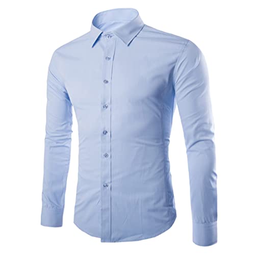 FAWHEWX Herren Hemd Elastisch Slim Casual Business Hochzeit Langarmhemd Herrenhemd Einfarbig Elastisch Langarm Regular Fit Hemd Freizeithemd Bügelleicht Businesshemd Arbeitskleidung(D-Blau/L) von FAWHEWX