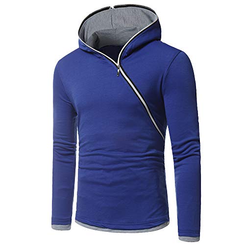 FAWHEWX Herren-Kapuzenpullover mit diagonalem Reißverschluss, Kontrastfarbe, lockeres, schmales Sweatshirt, Frühling und Herbst, Herren-Freizeitmode, langärmeliges Pullover-Sweatshirt(C-Blau/L) von FAWHEWX