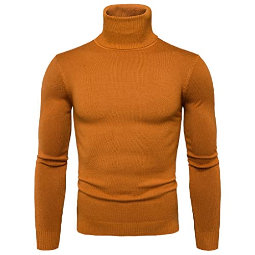 FAWHEWX Herren LangarmRollkragenpullover Regular Fit Langarmshirt Rollkragenpullover Baumwoll Unterwäsche Stretch Pullover Frühling und Herbst Herren Basic Einfarbig Warmer Pullover(C-Gelb/XXL) von FAWHEWX