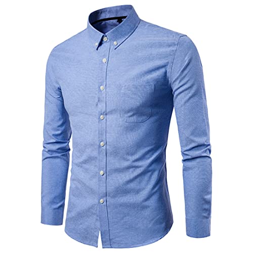 FAWHEWX Herren Slim Fit Langarm Oxford Button Business Hemd Freizeithemd Herbst Herrenhemd Langarm Einfarbig Business Hemd Regular Fit Freizeithemd Stretch Oxford Spun Business Hemd(E-Blau(A)/L) von FAWHEWX