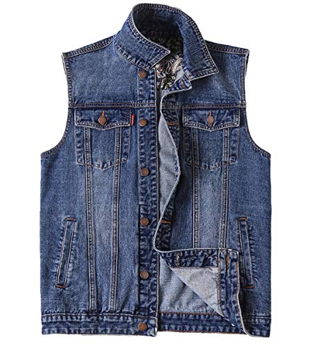 Herren Casual Button Up Denim Weste Vintage Ärmellos Jeans Weste Jacke - - X-Groß von FAXIKIO