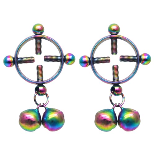 2 x runde künstliche Nippelringe für Damen, Edelstahl, baumelnd, nicht Piercing, verstellbar, künstlicher Brustwarzenpiercing, Schmuck, Weihnachten, Körperschmuck (Regenbogen) von FAYERXL