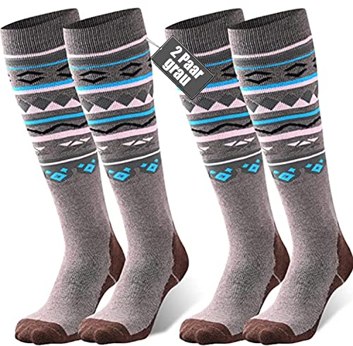 FAYHIJUN Skisocken Herren Damen Thermosocken skistrümpfe 2 Paar 39-42 43-46 Merino wolle Performance Sportsocken wintersocken Skifahren Snowboard Atmungsaktive Elastische Manschette Grau, XL von FAYHIJUN