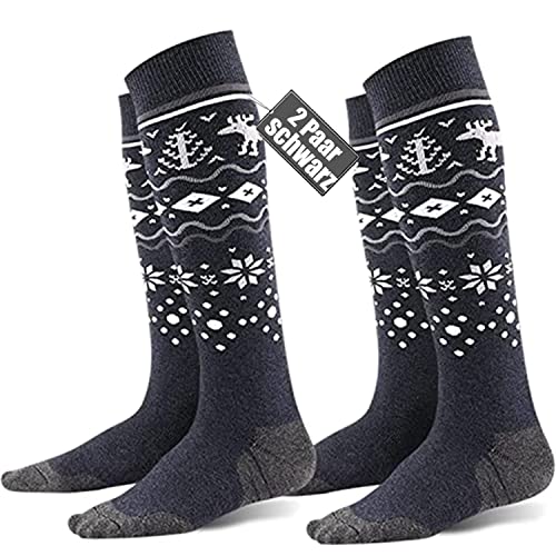 FAYHIJUN Skisocken Herren Damen Thermosocken skistrümpfe 2 Paar 39-42 43-46 Merino wolle Performance Sportsocken wintersocken Skifahren Snowboard Atmungsaktive Elastische Manschette Schwarz, L von FAYHIJUN