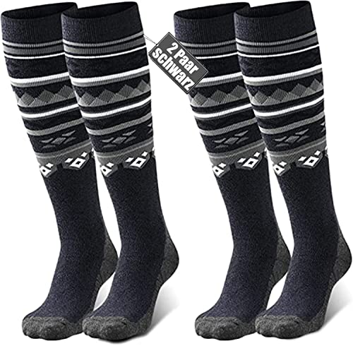 FAYHIJUN Skisocken Herren Damen Thermosocken skistrümpfe 2 Paar 39-42 43-46 Merino wolle Performance Sportsocken wintersocken Skifahren Snowboard Atmungsaktive Elastische Manschette Schwarz, XL von FAYHIJUN