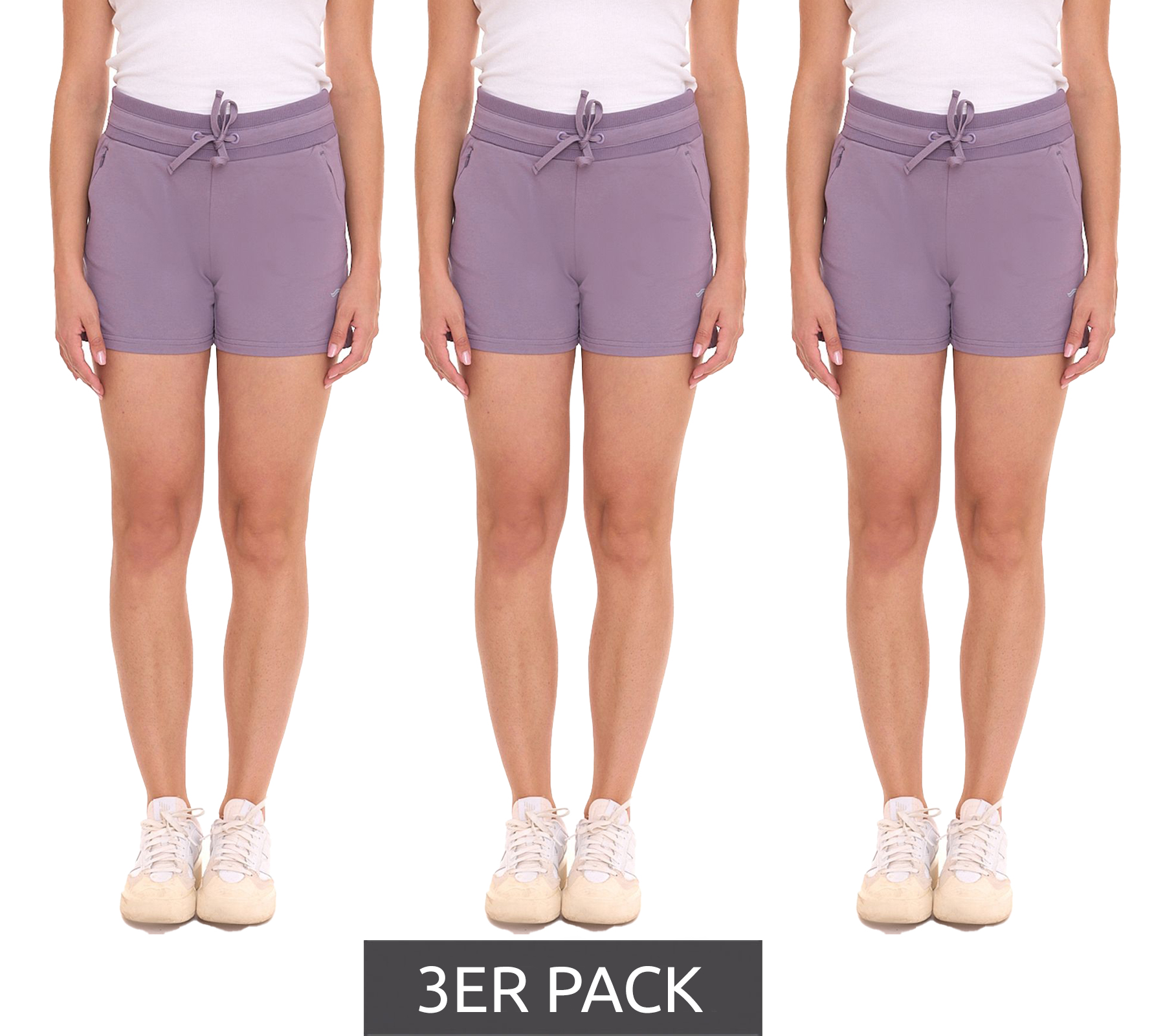3er Sparpack FAYN SPORTS Damen Shorts kurze Baumwoll-Hose mit Tunnelzug Sport-Shorts 34833164 Dunkel-Flieder von FAYN SPORTS