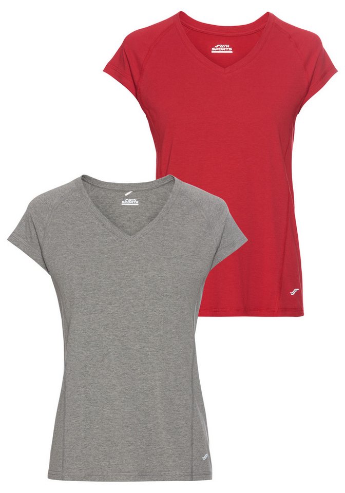 FAYN SPORTS Funktionsshirt Double Pack Essential (Packung, 2-tlg., 2er-Pack) Kurzarm, lockere Passform, unifarben, V-Ausschnitt von FAYN SPORTS