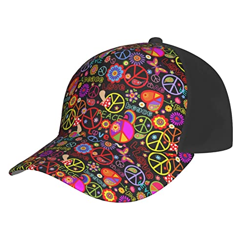FAYXTIN Peace Love Schriftzug Hippie Abstrakte Baseball Hut Caps Trucker Cap Dad Hüte für Männer Frauen Verstellbar Snapback Schwarz, Schwarz, EinheitsgröÃŸe von FAYXTIN
