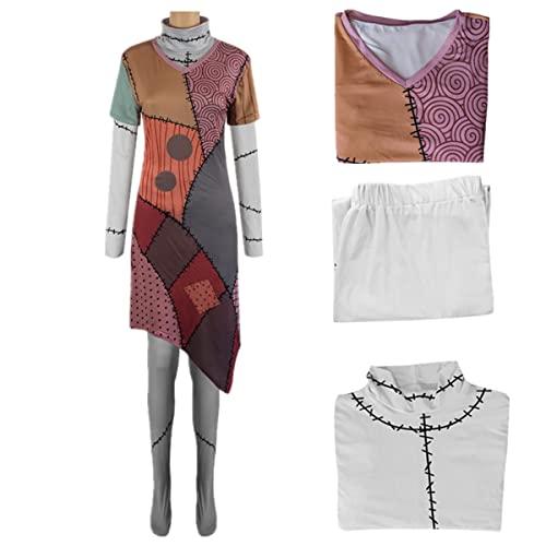 FAZA Halloween Weihnachten Damen Sally Kleid Cosplay Kostüm, Orange/Abendrot im Zickzackmuster (Sunset Chevron), XX-Large von FAZA