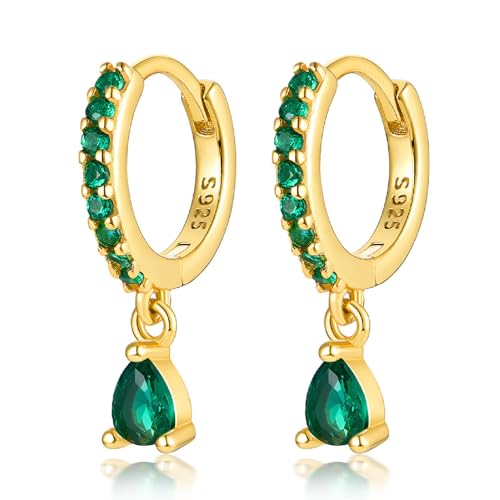 Ohrringe Gold Hängend Goldene Ohrringe Damen 1 Pair Ohrringe Grüner Stein Wassertropfen Hypoallergic Ohrringe Grün für Mädchen Frauen 12mm von FAZKAR