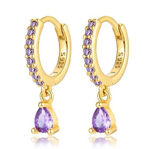 Ohrringe Gold Hängend Goldene Ohrringe Damen 1 Pair ohrringe Lila Hängend Wassertropfen Hypoallergic Ohrringe Purple für Damen Mädchen 12mm von FAZKAR